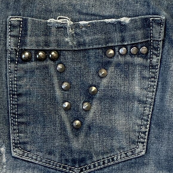 Yaso Brand Jeans Men 32 x 33 Blue Y2K Straight Distressed Studded Pockets Grunge - Picture 16 of 16